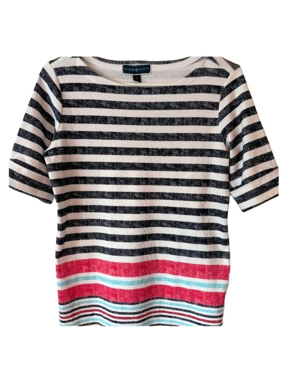 Karen Scott Short Sleeve Nautical Scoop Neck Striped Jersey Size S